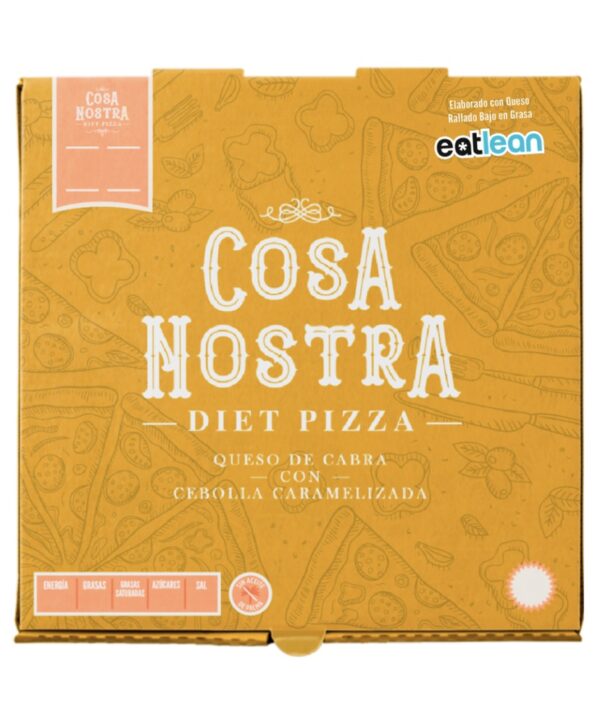 Pizza proteica de rulo de cabra con cebolla caramelizada